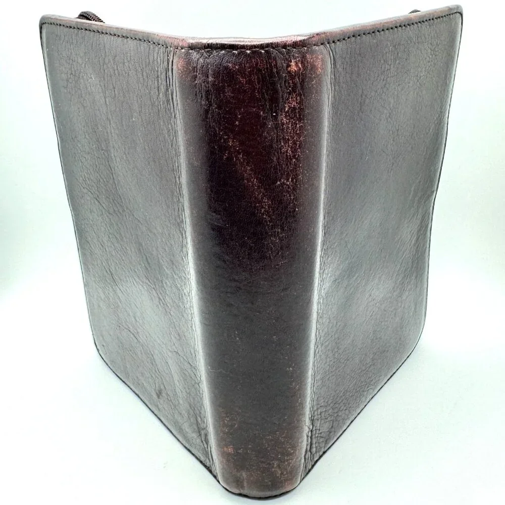 Franklin Quest Vtg Maroon Brown Full Grain Nappa Leather 6 Ring Zipper Binder 7